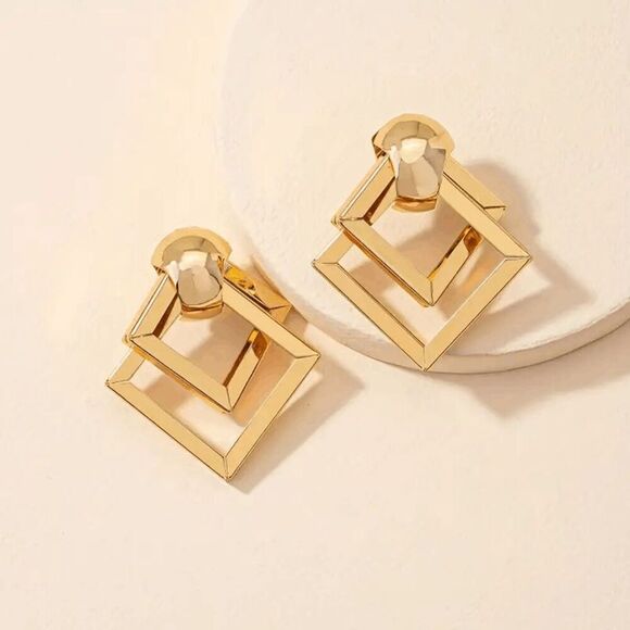 Geometric Triangle Dangle Earrings - Picture 3 of 6